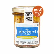 Load image into Gallery viewer, Good Fish Spanish Mackerel in Extra Virgin Olive Oil 200gm jar with bulk buy badge
