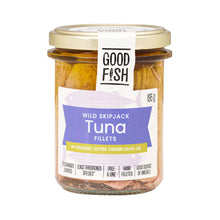 Load image into Gallery viewer, Good Fish Skipjack Tuna in Extra Virgin Olive Oil 195g jar

